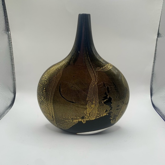 Vase Gold over black Lollipop Hand Blown Luxury Glass by Michael Harris. - Picture 6 of 9